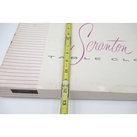 Vintage Scranton Ivory Lace Satin Proofed Table Cloth with 12 Napkins 72" X 90" - Picture 5 of 6